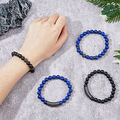 4шт. набор из 4-х браслетов из натурального лазурита и стеклянных бусин BJEW-FI0001-56