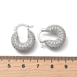 Латунные плоские круглые серьги-кольца с микропаве из прозрачных кубических цирконий EJEW-K318-04A-P