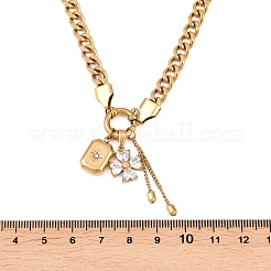 Женское ожерелье с подвеской в виде прямоугольного цветка из нержавеющей стали 304&nbsp;NJEW-K300-02G