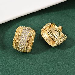 Латунные серьги-гвоздики с микропаве из кубических цирконий овальной формы&nbsp;EJEW-L275-09G