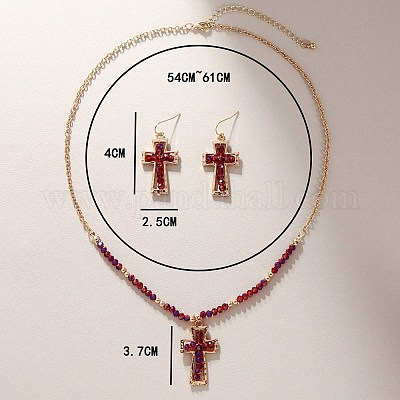 Ожерелья и серьги-подвески из цинкового сплава с крестом FS-WG71EA0-02-1