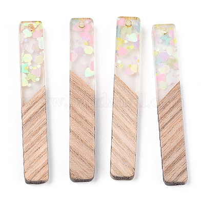 Большие подвески из прозрачной смолы и белого дерева RESI-N039-26-1