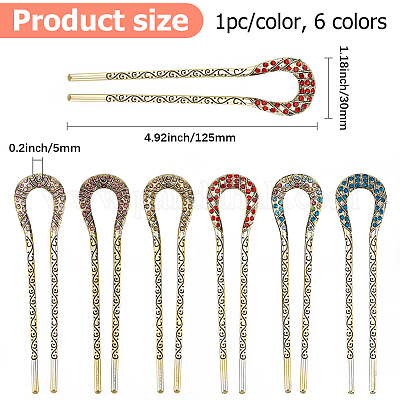 6 шт. 6-цветные винтажные заколки для волос со стразами из сплава&nbsp;OHAR-CY0001-06-1