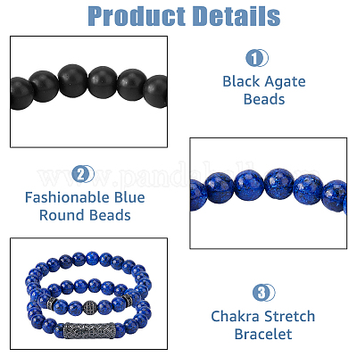 4шт. набор из 4-х браслетов из натурального лазурита и стеклянных бусин BJEW-FI0001-56-1