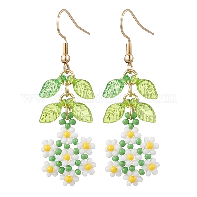 Серьги-подвески из стеклянных семян ручной работы EJEW-MZ00311-04-1