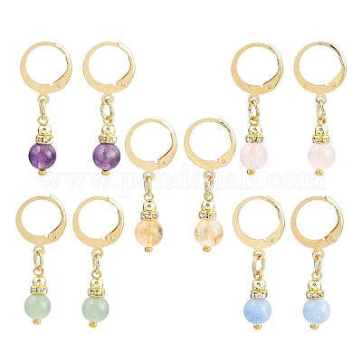 Круглые серьги-кольца из смеси натуральных и синтетических камней EJEW-JE06583-1