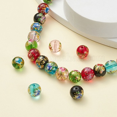 Цветок окрашены круглые бусины ручной работы Lampwork X-LAMP-I008-03-1