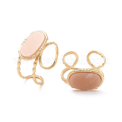 Ионное покрытие (ip) натуральное драгоценное кольцо-манжета овальной формы с открытым носком RJEW-G265-05G-1