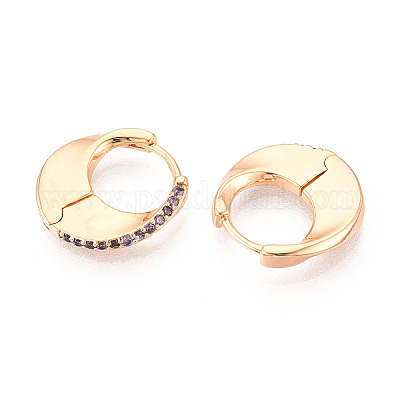 Серьги-кольца с микропаве из латуни и циркониями в форме луны EJEW-T048-37B-G-1