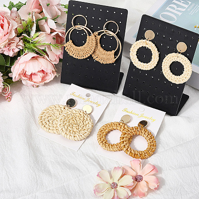 4 пара сережек-гвоздиков из ротанга в 4 стилях EJEW-SP0001-16D-1