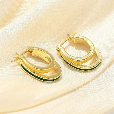 Двухслойные овальные серьги-кольца с эмалью из латуни EJEW-S252-03D-G-1