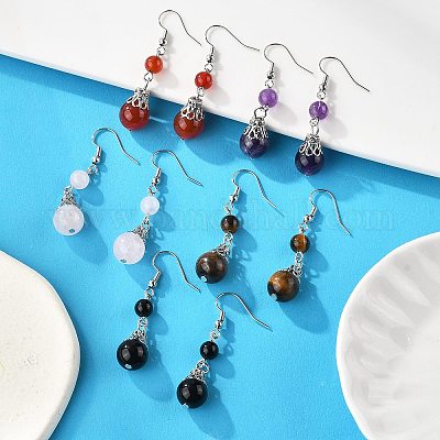 Болтающийся серьги природный драгоценный камень EJEW-JE01374-1