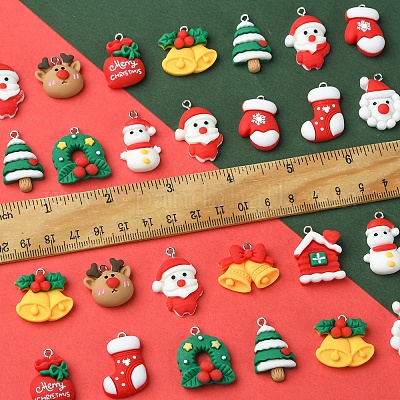 48шт 12 стиля рождественская тема непрозрачные подвески из смолы RESI-FS0001-73-1