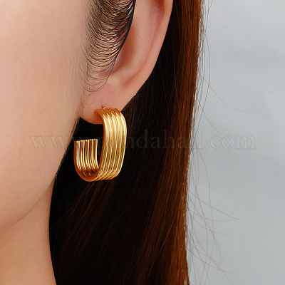 Стильные многослойные серьги-гвоздики в форме буквы С из нержавеющей стали 304 RT9970-1