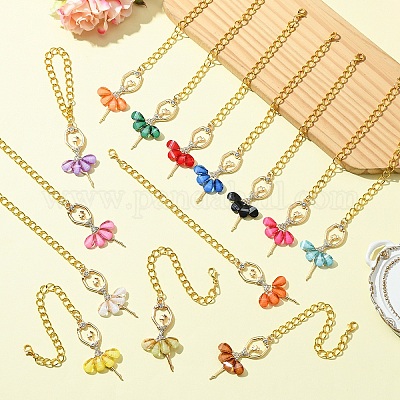 14 шт. 14-цветная подвеска в виде девочки-балерины из сплава со стразами и смолой HJEW-YW00079-1