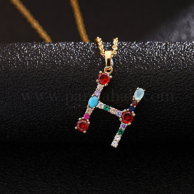 Ожерелья с подвесками-инициалами из латуни и разноцветными кубическими цирконами для женщин FS-WG659DF-08-1