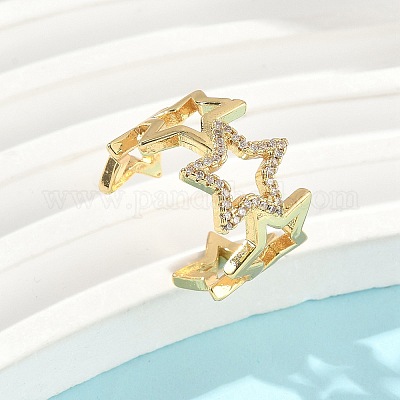 Латунные кольца-манжеты с микропаве и прозрачным цирконием для женщин RJEW-D307-01G-A-1