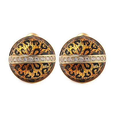 Латунные серьги-гвоздики с микропаве из кубических цирконий с леопардовым принтом EJEW-U055-13B-G-1