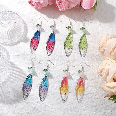 4 пара сережек-крыльев из латуни EJEW-TA00695-1