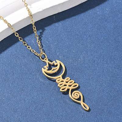 Ожерелья из полой нержавеющей стали 304 с подвеской в виде цветка лотоса в форме ом для йоги NJEW-Z073-02G-03-1