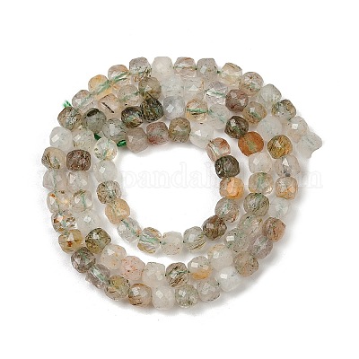 Нити бусин из натурального зеленого рутилированного кварца G-RM2025-C38-C-1