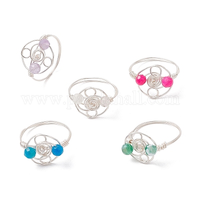 Кольца для женщин с натуральным полосатым агатом RJEW-JR00831-1