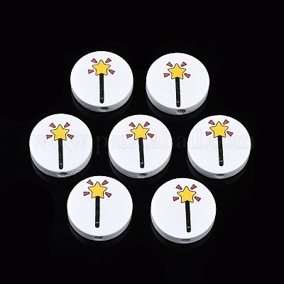 Бусины из натурального дерева с принтом на Хэллоуин WOOD-T021-102-1