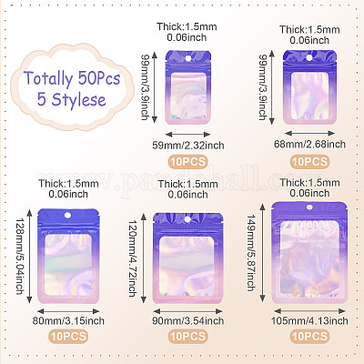 50 шт. 5 стиля прямоугольные блестящие голографические ПВХ пакеты с застежкой-молнией ABAG-TA0001-88-1