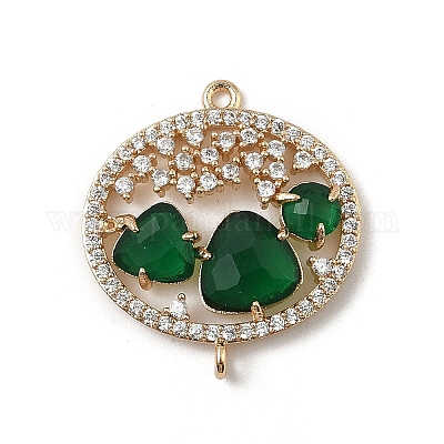 Подвески-коннекторы из латуни с микропаве из прозрачного кубического циркония и стекла в форме овала KK-I276-31G-A-1