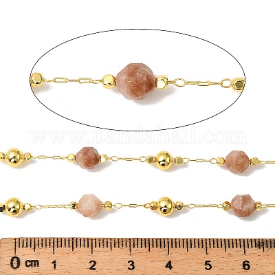 Круглые ограненные цепочки из бисера из солнечного камня ручной работы CHC-F021-01G-02-1