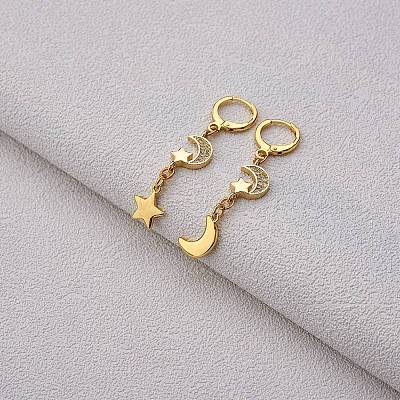 Прозрачные кубические циркониевые серьги-рычаги с луной и звездой EJEW-SW00011-09-1