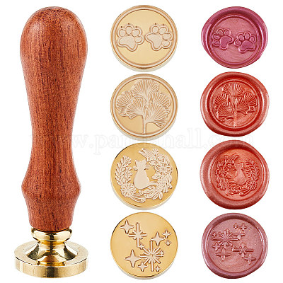 4 шт. 4 стиля золотистого тона латунная восковая печать головка штампа AJEW-CP0007-49A-04-1