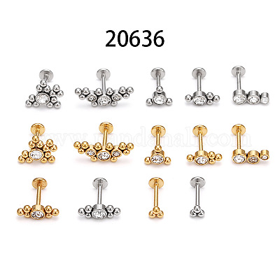 Лабреты из нержавеющей стали с микропаве из прозрачного кубического циркония без резьбы WG26305-12-1