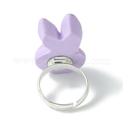 Кольцо на палец из смолы в виде кролика RJEW-JR00638-01-1