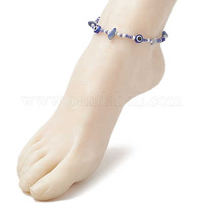 Браслеты на ногу из натурального голубого авантюрина (окрашенного и нагретого) с кристаллами и смолой от сглаза и стеклянными бусинами для женщин AJEW-AN00694-1