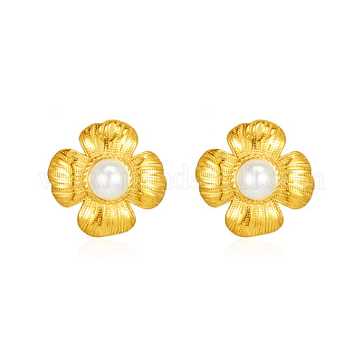 Классические серьги-гвоздики в форме цветка с искусственным жемчугом из нержавеющей стали 304 GL7726-1