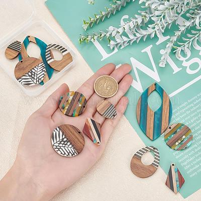 12шт 6 стильные подвески из смолы и орехового дерева RESI-PH0001-40-1