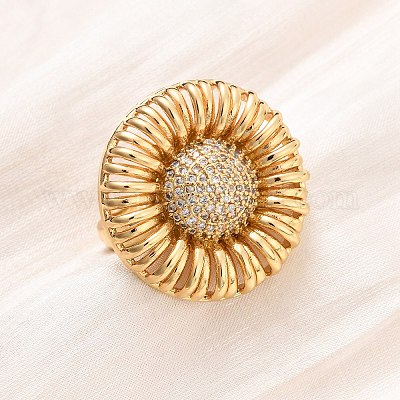 Регулируемые латунные кольца-манжеты с микропаве из кубического циркония для женщин&nbsp;RJEW-B139-06G-1