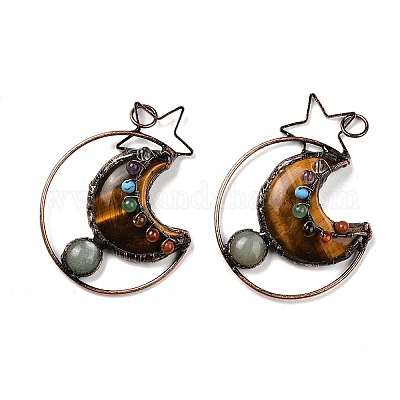 Натуральные смешанные драгоценные камни латунные звезды луна большие подвески G-H316-01R-1