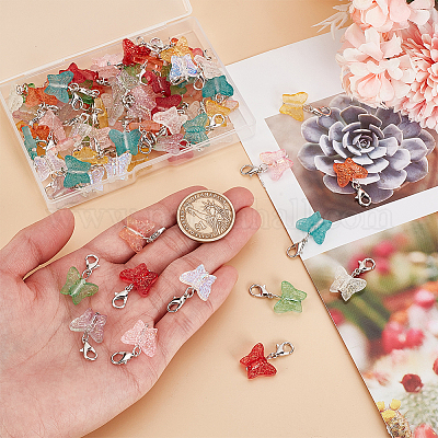 80шт. 10-х цветная стеклянная подвеска-бабочка HJEW-HY00044-1