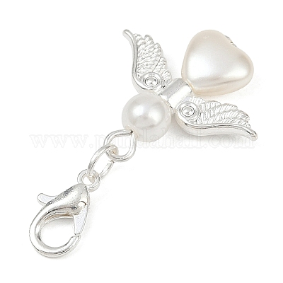 Пластиковый жемчужный ангел-подвеска в форме сердца HJEW-JM03579-04-1