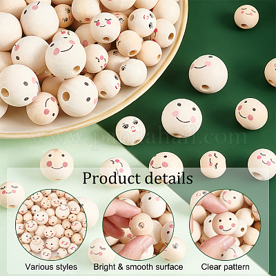 120 шт. 6 стиля европейские бусины с принтом из натурального дерева WOOD-PH0002-58-1