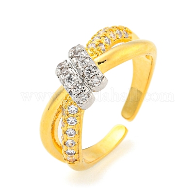 Открытое кольцо-манжета из латуни с микропаве из кубического циркония AJEW-U003-04B-G-1