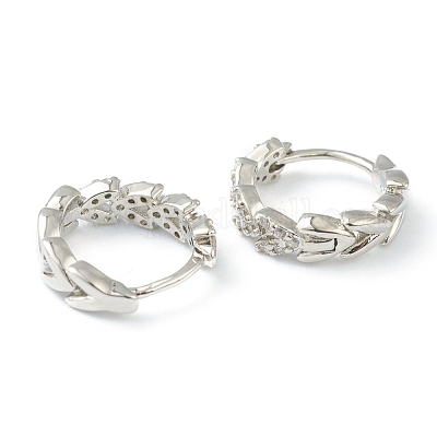 Серьги-кольца Huggie из латуни с прозрачным фианитом и прозрачным фианитом EJEW-L234-029P-1