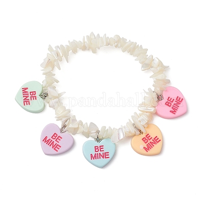 Бусина из натурального белого перламутра с подвесками из смолы и соединительными кольцами из нержавеющей стали 304 и корейскими эластичными браслетами из хрустальной нити BJEW-JB11704-1