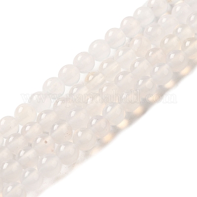 Нитка круглых бусин из натурального белого агата&nbsp;G-L086-6mm-11-1