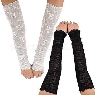 2 пара двухцветных нейлоновых кружевных рукавов AJEW-CY0001-27-1