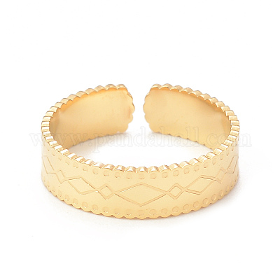 Кольцо-манжета из нержавеющей стали 304 с ионным покрытием (IP) с ромбовидным узором для женщин RJEW-I096-07G-1