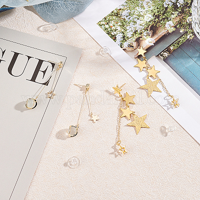 2 пара асимметричных серег в 2 стилях с планетами в форме кошачьего глаза и латунными звездами EJEW-AN0002-20-1
