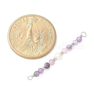 Подвески-шармы с гранеными круглыми натуральными аметистами PALLOY-JF03532-06-1